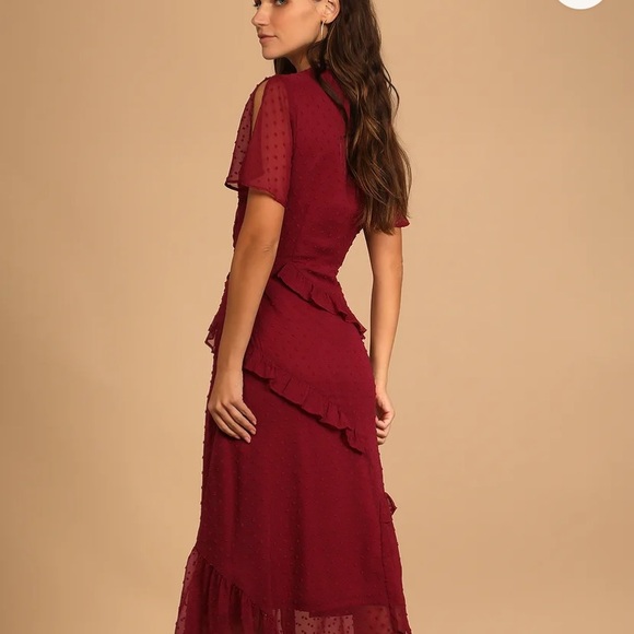 Lulu’s Burgundy Ruffle Dress - Picture 2 of 2